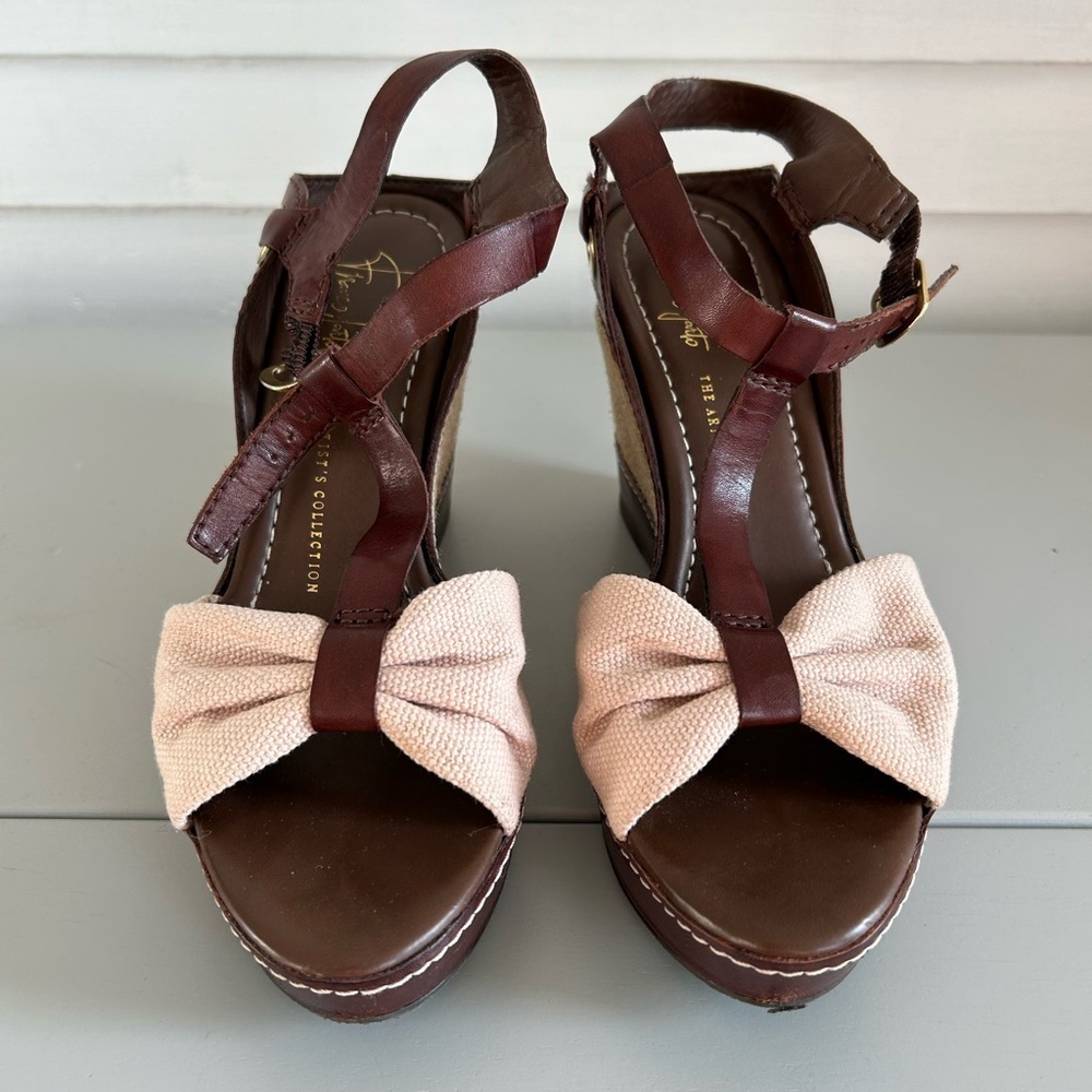 Franco Sarto Elegant Brown and Cream Wedge Sandals Sz 10